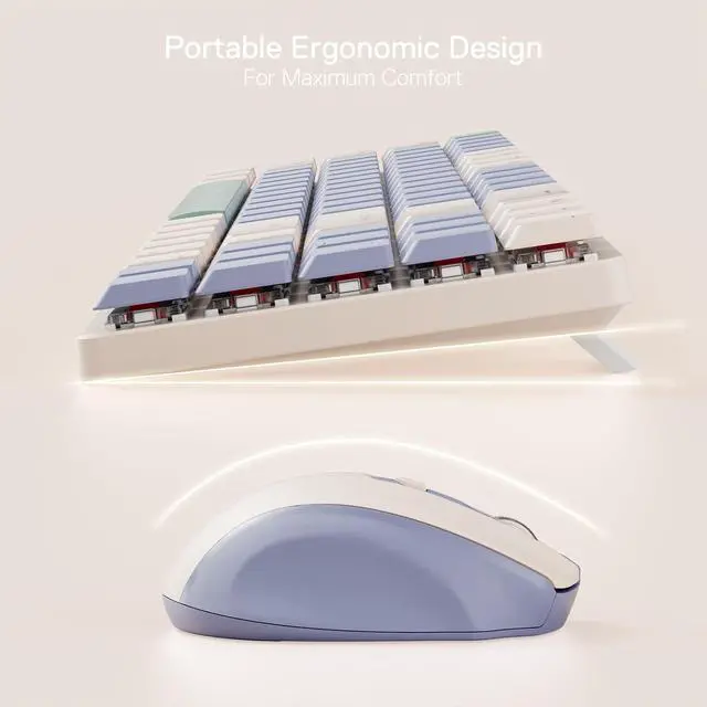 Alt view image 3 of 7 - Redragon BS8772 Wireless Keyboard and Mouse Combo, 75% 78 Keys 2.4Ghz Wireless Low-Profile Mechanical Keyboard w/Rechargeable Battery, Single Blue Blacklight, 2400 DPI Ergonomic Mouse,Lollipop Blue