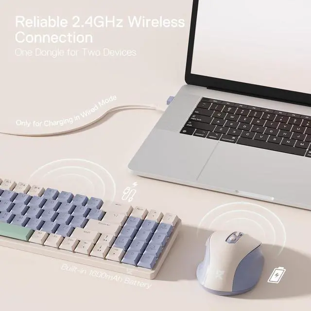 Alt view image 5 of 7 - Redragon BS8772 Wireless Keyboard and Mouse Combo, 75% 78 Keys 2.4Ghz Wireless Low-Profile Mechanical Keyboard w/Rechargeable Battery, Single Blue Blacklight, 2400 DPI Ergonomic Mouse,Lollipop Blue