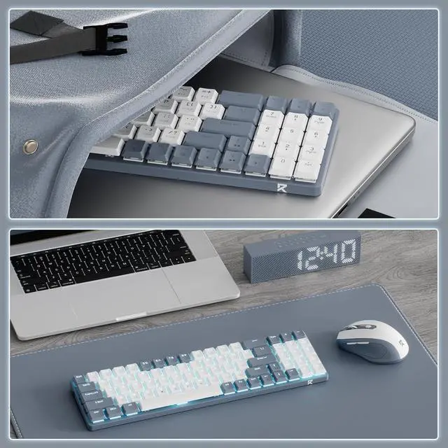 Alt view image 4 of 7 - Redragon BS8772 Wireless Keyboard and Mouse Combo, 75% 78 Keys 2.4Ghz Wireless Low-Profile Mechanical Keyboard w/Rechargeable Battery, Single Blue Blacklight, 2400 DPI Ergonomic Mouse,Ash Grey