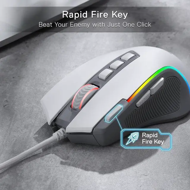 Alt view image 7 of 7 - Redragon M612 RGB Gaming Mouse, 8000 DPI Wired Optical Gamer Mouse with 9 Programmable Buttons & 5 Backlit Modes, Software Supports DIY Keybinds Rapid Fire Button, Gray&White