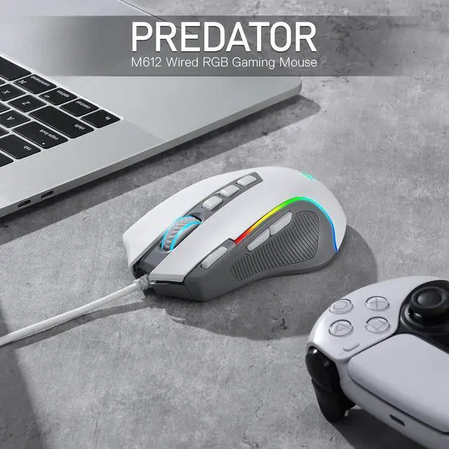 Alt view image 4 of 7 - Redragon M612 RGB Gaming Mouse, 8000 DPI Wired Optical Gamer Mouse with 9 Programmable Buttons & 5 Backlit Modes, Software Supports DIY Keybinds Rapid Fire Button, Gray&White