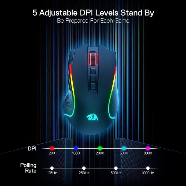 Alt view image 7 of 7 - Redragon M612 PRO RGB Gaming Mouse, 8000 DPI BT Wired/Wireless Optical Gamer Mouse 9 Programmable Buttons & 7 Backlit Modes,Software Supports DIY Keybinds Rapid Fire Button,Black