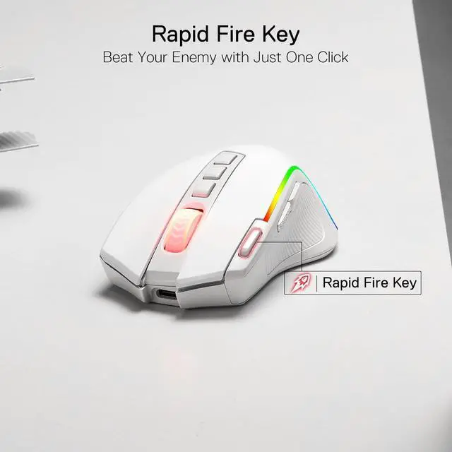 Alt view image 2 of 7 - Redragon M612 PRO RGB Gaming Mouse, 8000 DPI Wired/Wireless Optical Gamer Mouse with 9 Programmable Buttons & 6 Backlit Modes, BT & 2.4G Wireless, Software Supports, White