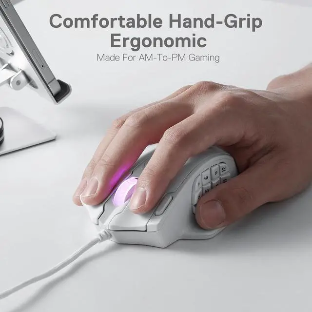 Alt view image 5 of 7 - Redragon M908 Impact RGB LED MMO Gaming Mouse with 12 Side Buttons, Optical Wired Ergonomic Gamer Mouse with Max 12,400DPI, High Precision, 18 Programmable Macro Shortcuts, Comfort Grip, White