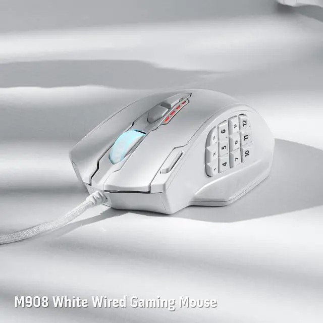 Alt view image 7 of 7 - Redragon M908 Impact RGB LED MMO Gaming Mouse with 12 Side Buttons, Optical Wired Ergonomic Gamer Mouse with Max 12,400DPI, High Precision, 18 Programmable Macro Shortcuts, Comfort Grip, White