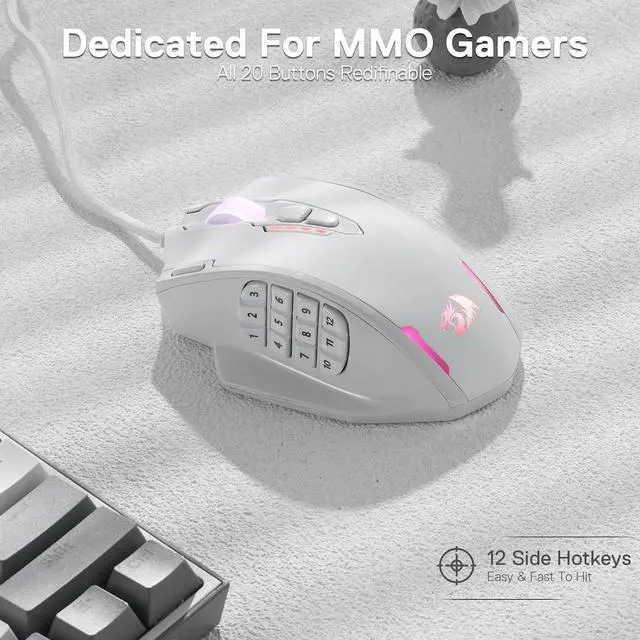 Alt view image 4 of 7 - Redragon M908 Impact RGB LED MMO Gaming Mouse with 12 Side Buttons, Optical Wired Ergonomic Gamer Mouse with Max 12,400DPI, High Precision, 18 Programmable Macro Shortcuts, Comfort Grip, White