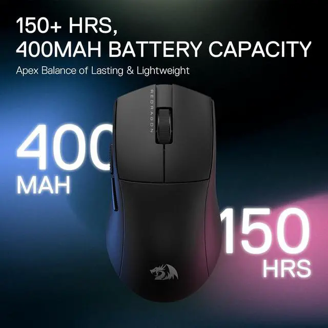 Alt view image 5 of 7 - Redragon M916 PRO 3-Mode Wireless Gaming Mouse, 49G Ultra-Light 26K DPI Gamer Mouse w/Ergonomic Natural Grip Build, Full Programmable Buttons, Software Supports DIY Keybinds & DPI,Black