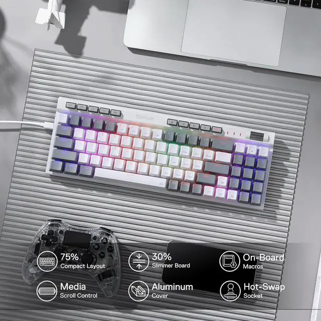 Alt view image 7 of 7 - Redragon K655 75% RGB Wired Mechanical Gaming Keyboard, 78 Keys Hot-Swap Mechanical Keyboard w/Aluminum Cover Board, Upgraded Socket and Onboard Macro/Media Keys, Quiet Linear Red Switch