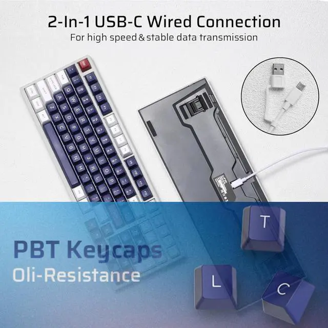 Alt view image 3 of 7 - LTC NB981 Nimbleback 98 Keys Wired Mechanical Keyboard, 96% Gaming Keyboard w/White Backlit, Red Switch, Mecha Blue