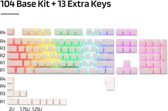 Alt view image 5 of 7 - LTC LavaCaps PBT Double Shot 117-Key Pudding Keycaps, Translucent OEM Profile for ISO & ANSI Layout 61/68/84/87/98/104 Keys Mechanical Keyboard, with Keycap Puller - (Only Keycaps), White