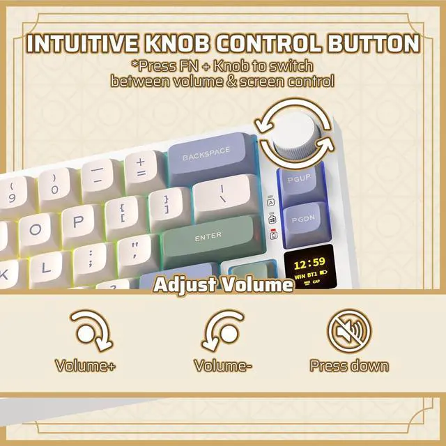 Alt view image 2 of 7 - LTC Nimbleback NB682 PRO 65% Wireless Mechanical Keyboard w/Display Screen & Knob, 2.4G/ BT/USB-C Wired RGB 68 Keys Gaming Keyboard, 5-Layer Dampener, Hot Swap PCB, Software Support, Linear Switch