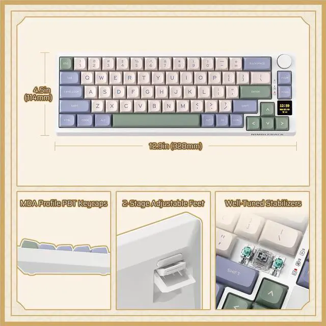 Alt view image 5 of 7 - LTC Nimbleback NB682 PRO 65% Wireless Mechanical Keyboard w/Display Screen & Knob, 2.4G/ BT/USB-C Wired RGB 68 Keys Gaming Keyboard, 5-Layer Dampener, Hot Swap PCB, Software Support, Linear Switch