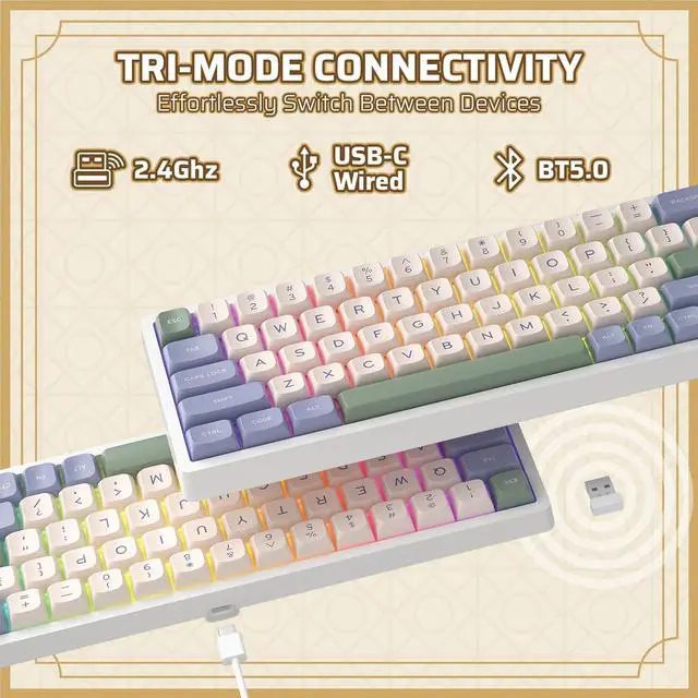 Alt view image 3 of 7 - LTC Nimbleback NB682 PRO 65% Wireless Mechanical Keyboard w/Display Screen & Knob, 2.4G/ BT/USB-C Wired RGB 68 Keys Gaming Keyboard, 5-Layer Dampener, Hot Swap PCB, Software Support, Linear Switch