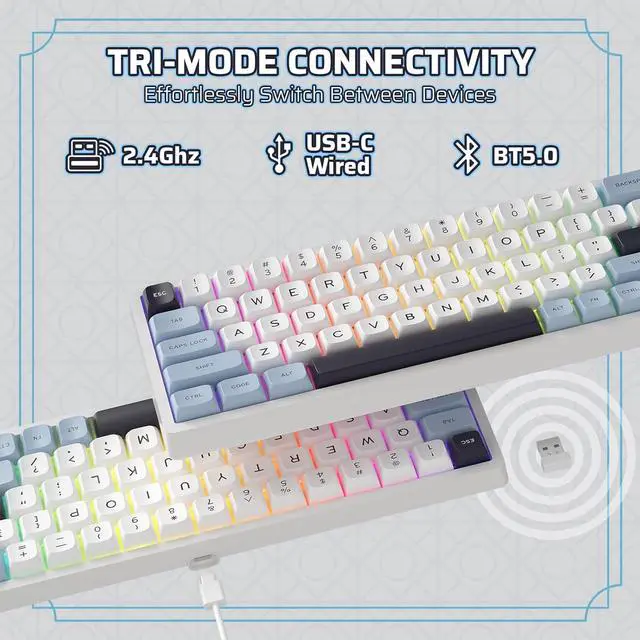 Alt view image 4 of 7 - LTC Nimbleback NB682 PRO 65% Wireless Mechanical Keyboard w/Display Screen & Knob, 2.4G/ BT/USB-C Wired RGB 68 Keys Gaming Keyboard, 5-Layer Dampener, Hot Swap PCB, Software Support, Linear Switch