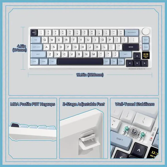 Alt view image 7 of 7 - LTC Nimbleback NB682 PRO 65% Wireless Mechanical Keyboard w/Display Screen & Knob, 2.4G/ BT/USB-C Wired RGB 68 Keys Gaming Keyboard, 5-Layer Dampener, Hot Swap PCB, Software Support, Linear Switch