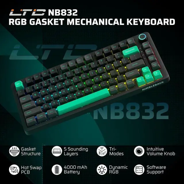 Alt view image 7 of 7 - LTC Nimbleback NB832 Wireless 75% Gasket Mechanical Keyboard, Tri-Mode BT5.0/2.4G/USB-C Wired, Hot Swappable 82-Keys RGB Gaming Keyboard w/Software & 5 Layer Padding, Custom Linear Switch