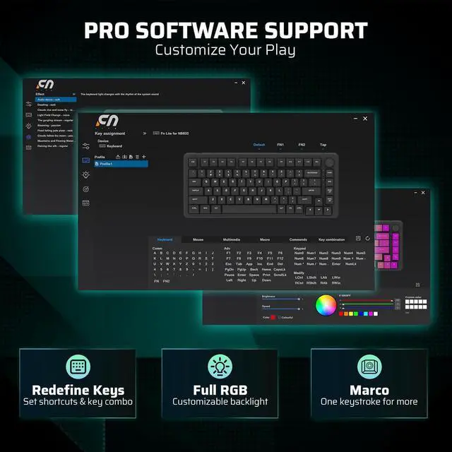 Alt view image 6 of 7 - LTC Nimbleback NB832 Wireless 75% Gasket Mechanical Keyboard, Tri-Mode BT5.0/2.4G/USB-C Wired, Hot Swappable 82-Keys RGB Gaming Keyboard w/Software & 5 Layer Padding, Custom Linear Switch