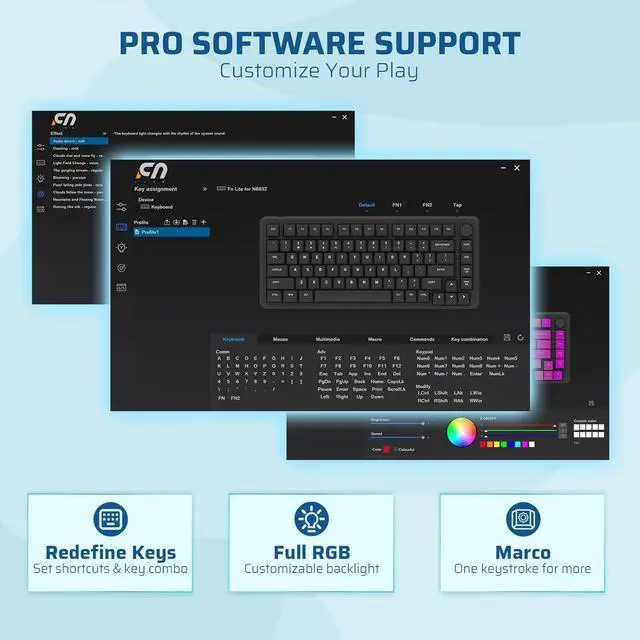 Alt view image 7 of 7 - LTC Nimbleback NB832 Wireless 75% Gasket Mechanical Keyboard, Tri-Mode BT5.0/2.4G/USB-C Wired, Hot Swappable 82-Keys RGB Gaming Keyboard w/Software & 5 Layer Padding, Custom Linear Switch