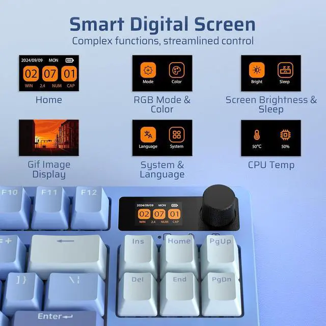 Alt view image 6 of 7 - LTC Nimbleback NB841 PRO 75% Wireless Mechanical Keyboard w/Display Screen & Knob, 2.4G/ BT/USB-C Wired RGB 84 Keys Gaming Keyboard, 3-Layer Dampener, Hot Swap PCB, Software Support, Linear Switch