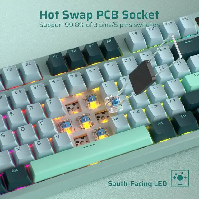 Alt view image 2 of 7 - LTC Nimbleback NB841 PRO 75% Wireless Mechanical Keyboard w/Display Screen & Knob, 2.4G/ BT/USB-C Wired RGB 84 Keys Gaming Keyboard, 3-Layer Dampener, Hot Swap PCB, Linear Switch, Green