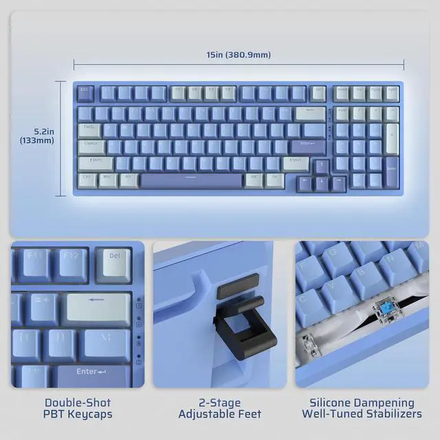 Alt view image 3 of 6 - LTC Nimbleback NB981 95% Wireless Mechanical Keyboard, 2.4G/ BT/USB-C Wired RGB 98 Keys Gaming Keyboard, 3-Layer Dampener, Hot Swap PCB, Software Support, Custom Linear Switch