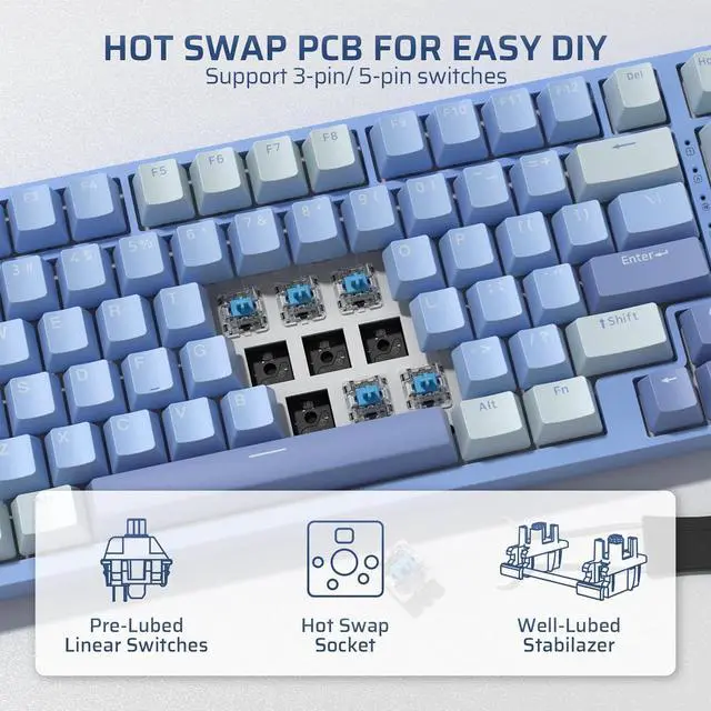 Alt view image 6 of 6 - LTC Nimbleback NB981 95% Wireless Mechanical Keyboard, 2.4G/ BT/USB-C Wired RGB 98 Keys Gaming Keyboard, 3-Layer Dampener, Hot Swap PCB, Software Support, Custom Linear Switch