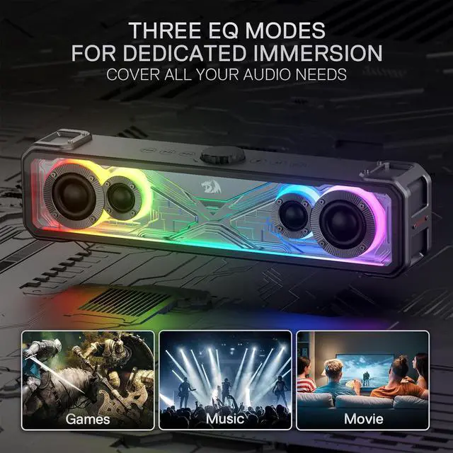 Alt view image 2 of 7 - Redragon GS817 RGB Desktop Soundbar, 2.0 Channel Stereo Speakers for Desktop w/Massive 30W Max Power, Touch-Control, Bluetooth 5.3 & 3.5mm AUX Inputs, Black