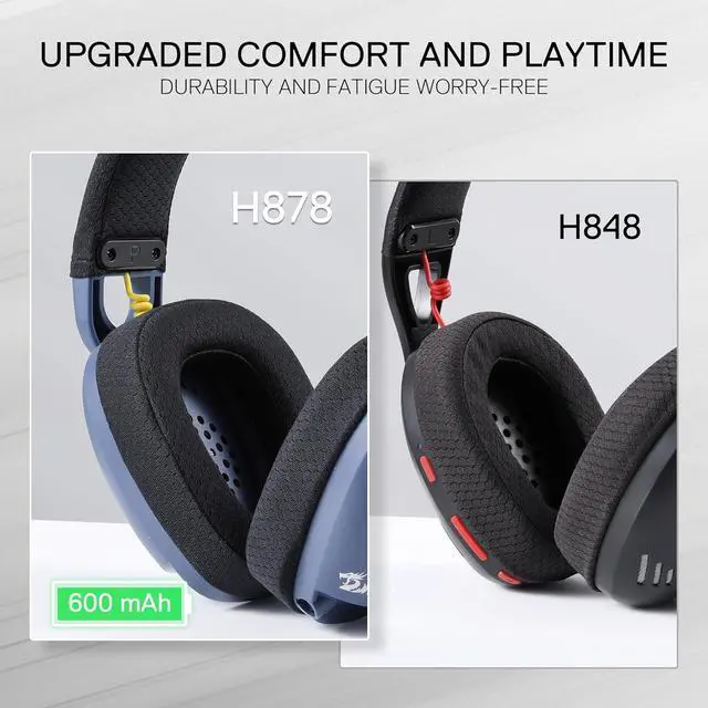 Alt view image 7 of 7 - Redragon H878 3-Mode Wireless Blue Lighting Gaming Headset - Lightweight - 7.1 Surround Sound - 40MM Drivers - Detachable Microphone - Multi Platforms for PC, PS5/4/3, Switch, Mobile, Black&Blue