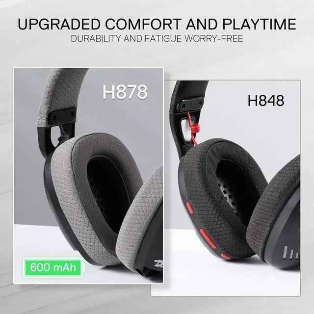Alt view image 4 of 7 - Redragon H878 3-Mode Wireless Blue Lighting Gaming Headset - Lightweight - 7.1 Surround Sound - 40MM Drivers - Detachable Microphone - Multi Platforms for PC, PS5/4/3, Switch, Mobile, Black&Gray