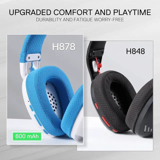 Alt view image 7 of 7 - Redragon H878 3-Mode Wireless Blue Lighting Gaming Headset - Lightweight - 7.1 Surround Sound - 40MM Drivers - Detachable Microphone - Multi Platforms for PC, PS5/4/3, Switch, Mobile, White&Blue