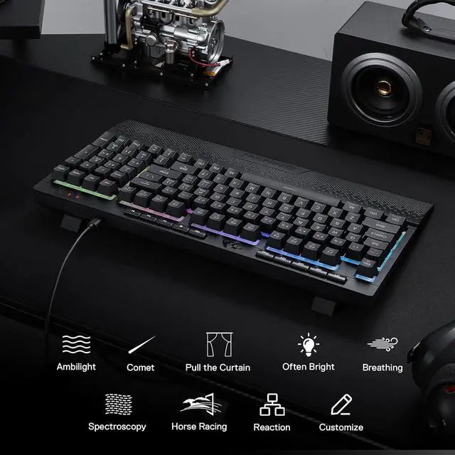 Alt view image 4 of 7 - Redragon K515 Shiva Wired RGB Membrane Gaming Keyboard, 98 Keys Mechanical-Feel Keyboard w/Smooth Linear Switch, On-Board Macro & Dedicated Multimedia Keys, Detachable Wrist Rest, Software Supported
