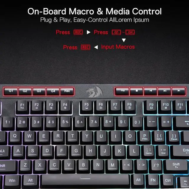 Alt view image 6 of 7 - Redragon K515 Shiva Wired RGB Membrane Gaming Keyboard, 98 Keys Mechanical-Feel Keyboard w/Smooth Linear Switch, On-Board Macro & Dedicated Multimedia Keys, Detachable Wrist Rest, Software Supported