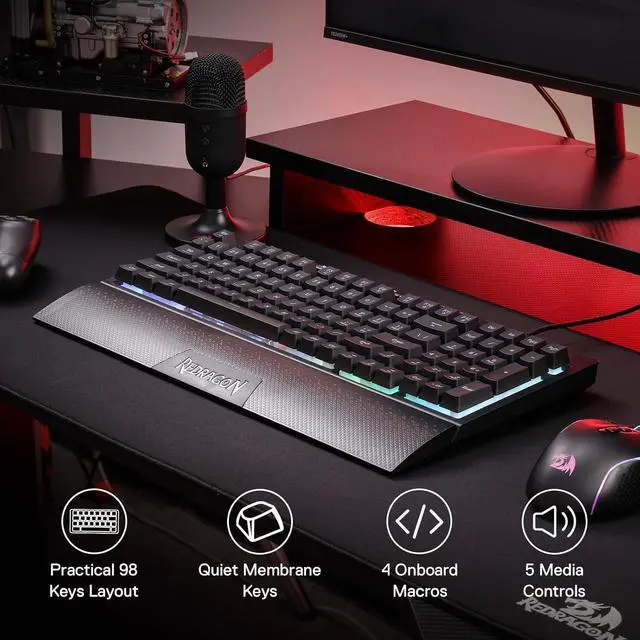 Alt view image 7 of 7 - Redragon K515 Shiva Wired RGB Membrane Gaming Keyboard, 98 Keys Mechanical-Feel Keyboard w/Smooth Linear Switch, On-Board Macro & Dedicated Multimedia Keys, Detachable Wrist Rest, Software Supported