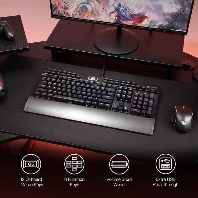 Alt view image 6 of 7 - Redragon K550 RGB Gaming Keyboard, 104 Keys + 12 Macro G Keys Wired Mechanical Keyboard w/Aluminum Top Plate, Custom Clicky Purple Switch, Extra USB Port & Wrist Rest