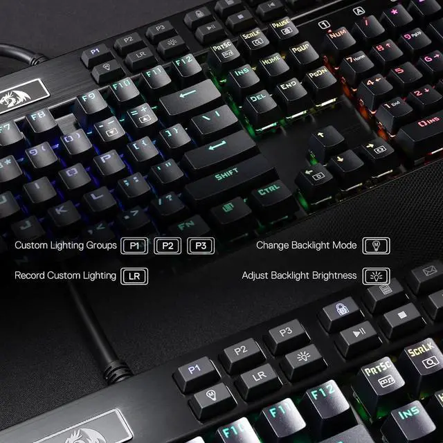 Alt view image 4 of 7 - Redragon K550 RGB Gaming Keyboard, 104 Keys + 12 Macro G Keys Wired Mechanical Keyboard w/Aluminum Top Plate, Custom Clicky Purple Switch, Extra USB Port & Wrist Rest