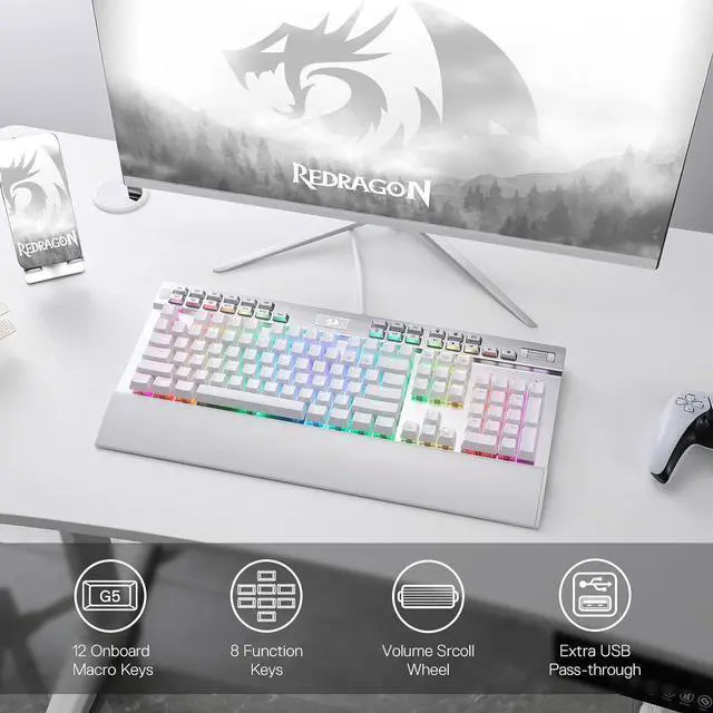 Alt view image 3 of 7 - Redragon K550 RGB Gaming Keyboard, 104 Keys + 12 Macro G Keys Wired Mechanical Keyboard w/Aluminum Top Plate, Custom Clicky Purple Switch, Extra USB Port & Wrist Rest