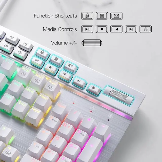 Alt view image 4 of 7 - Redragon K550 RGB Gaming Keyboard, 104 Keys + 12 Macro G Keys Wired Mechanical Keyboard w/Aluminum Top Plate, Custom Clicky Purple Switch, Extra USB Port & Wrist Rest