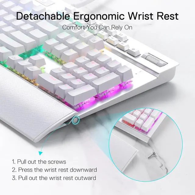 Alt view image 7 of 7 - Redragon K550 RGB Gaming Keyboard, 104 Keys + 12 Macro G Keys Wired Mechanical Keyboard w/Aluminum Top Plate, Custom Clicky Purple Switch, Extra USB Port & Wrist Rest