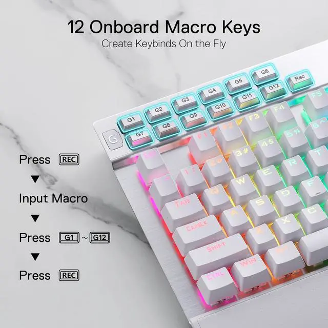 Alt view image 6 of 7 - Redragon K550 RGB Gaming Keyboard, 104 Keys + 12 Macro G Keys Wired Mechanical Keyboard w/Aluminum Top Plate, Custom Clicky Purple Switch, Extra USB Port & Wrist Rest