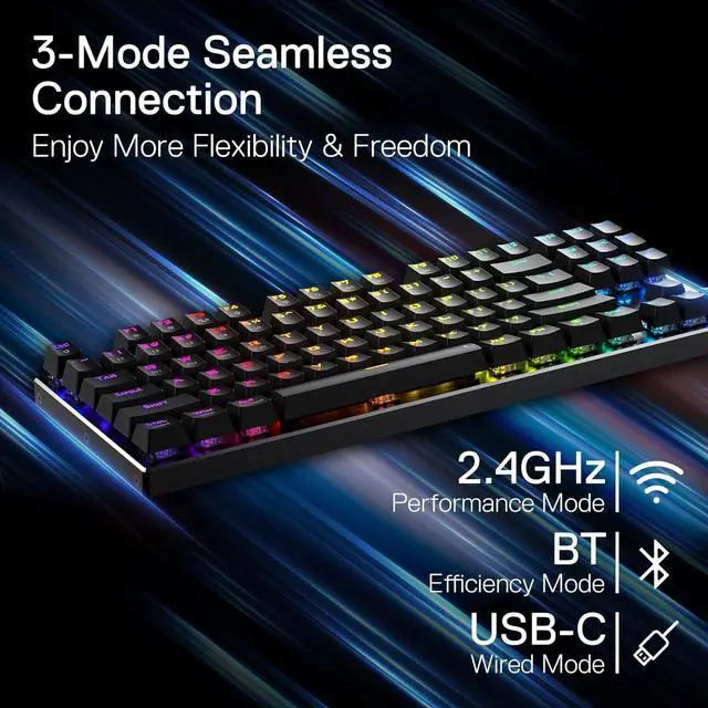 Alt view image 7 of 7 - Redragon K660RGB-PRO (K556 TKL) Wireless Gaming Keyboard, 80% 87 Keys BT/2.4Ghz Tri-Mode Aluminum Mechanical Keyboard w/Mac Function Keys, Hot-Swap Sockets & Noise Absorbing Form, Red Switch