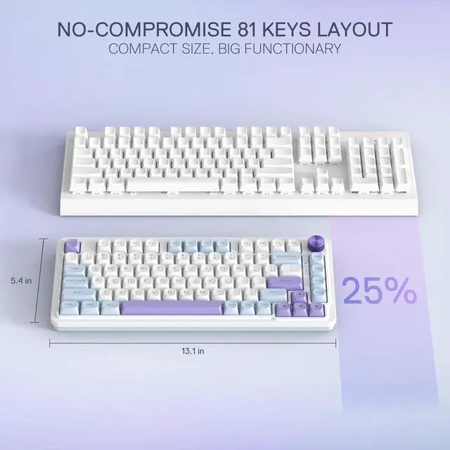 Alt view image 5 of 7 - Redragon K673 MAX 75% Wireless Gasket RGB Gaming Keyboard, 3-Modes 81 Keys PBT Compact Mechanical Keyboard w/Hot-Swap Socket, Dedicated Knob Control & 5-Layer Noise Dampening, Custom Linear Switch