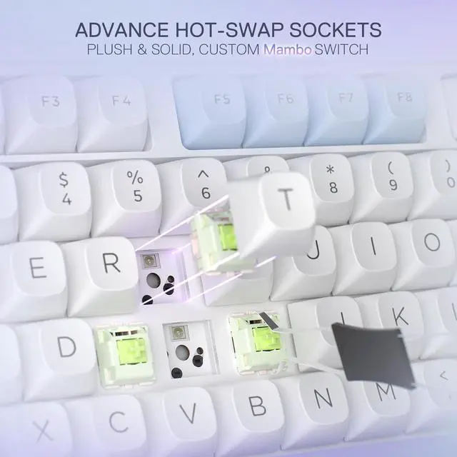 Alt view image 6 of 7 - Redragon K673 MAX 75% Wireless Gasket RGB Gaming Keyboard, 3-Modes 81 Keys PBT Compact Mechanical Keyboard w/Hot-Swap Socket, Dedicated Knob Control & 5-Layer Noise Dampening, Custom Linear Switch