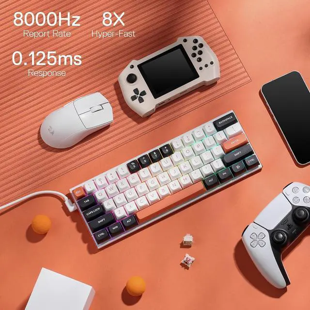 Alt view image 2 of 7 - Redragon K683 Rapid Trigger HE Gaming Keyboard, 60% 61 Keys Wired Mechanical Keyboard w/Hyper-Fast Actuation, Dedicated Magnetic Switch, Actuation Point Adjustable, 8K Hz Polling Rate