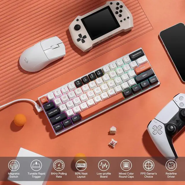 Alt view image 3 of 7 - Redragon K683 Rapid Trigger HE Gaming Keyboard, 60% 61 Keys Wired Mechanical Keyboard w/Hyper-Fast Actuation, Dedicated Magnetic Switch, Actuation Point Adjustable, 8K Hz Polling Rate