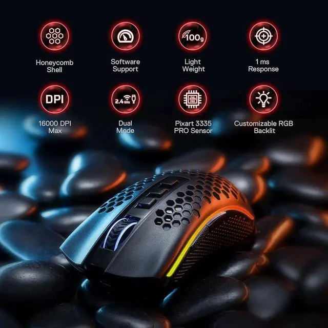 Alt view image 3 of 7 - Redragon M808 Storm Pro Wireless Gaming Mouse, RGB Honeycomb Form - 16,000 DPI Optical Sensor - Programmable Macro Buttons - Precise Registration