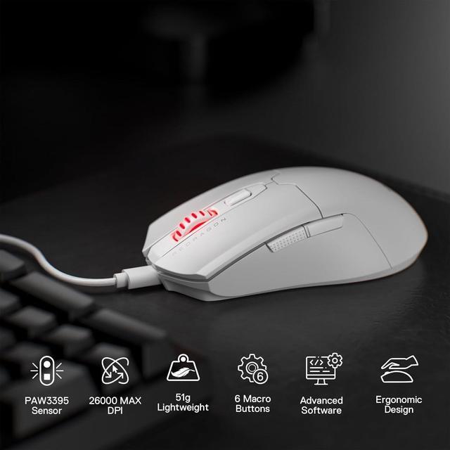 Alt view image 3 of 7 - Redragon M995 Wired Gaming Mouse, 26000 DPI Optical Gamer Mouse with 6 Programmable Buttons & 5 Backlit Modes, 51G Ultra Lightweight, Software Supports DIY Keybinds, White