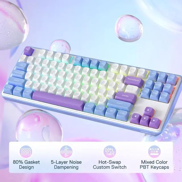 Alt view image 2 of 7 - Redragon K707 PRO 80% Wireless Gasket RGB Gaming Keyboard, 3-Modes 87 Keys TKL Mechanical Keyboard w/Hot-Swap Socket, PBT Round Keycaps & 5-Layer Noise Dampening, Custom Linear Switch