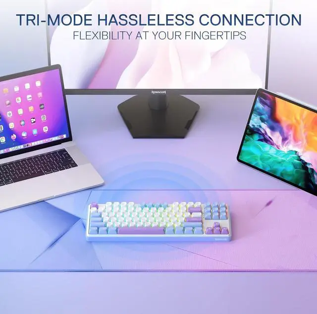 Alt view image 7 of 7 - Redragon K707 PRO 80% Wireless Gasket RGB Gaming Keyboard, 3-Modes 87 Keys TKL Mechanical Keyboard w/Hot-Swap Socket, PBT Round Keycaps & 5-Layer Noise Dampening, Custom Linear Switch