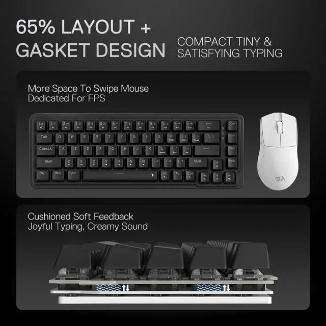Alt view image 2 of 7 - Redragon K709 65% Wired Gasket RGB Gaming Keyboard, 68 Keys Hot-Swap Compact Mechanical Keyboard w/Free-Mod Socket, 3-Layer Noise Dampening & Dedicated Arrow Keys, Quiet Custom Linear Switch