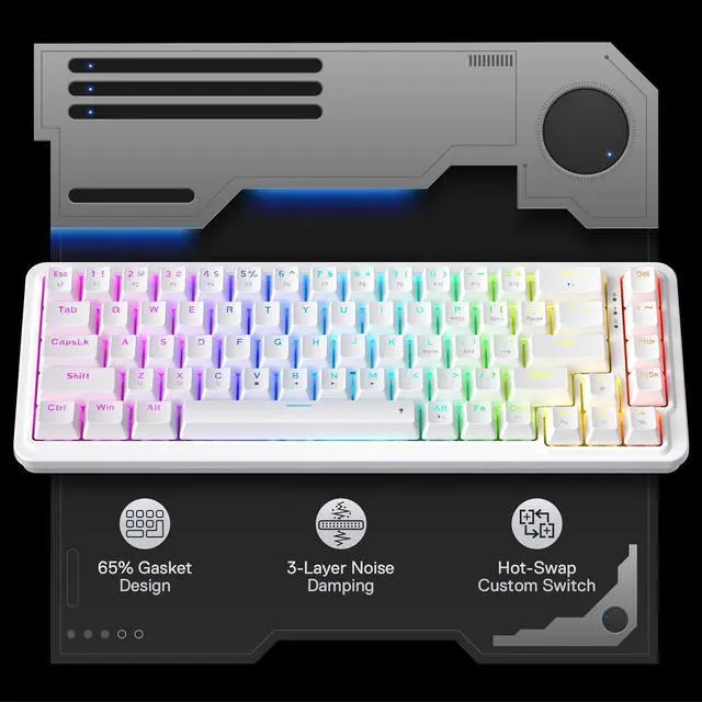 Alt view image 7 of 7 - Redragon K709 65% Wired Gasket RGB Gaming Keyboard, 68 Keys Hot-Swap Compact Mechanical Keyboard w/Free-Mod Socket, 3-Layer Noise Dampening & Dedicated Arrow Keys, Quiet Custom Linear Switch